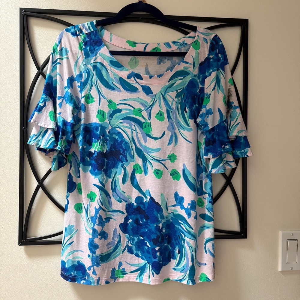 Lilly Pulitzer Floral Blue and Green Women's Top